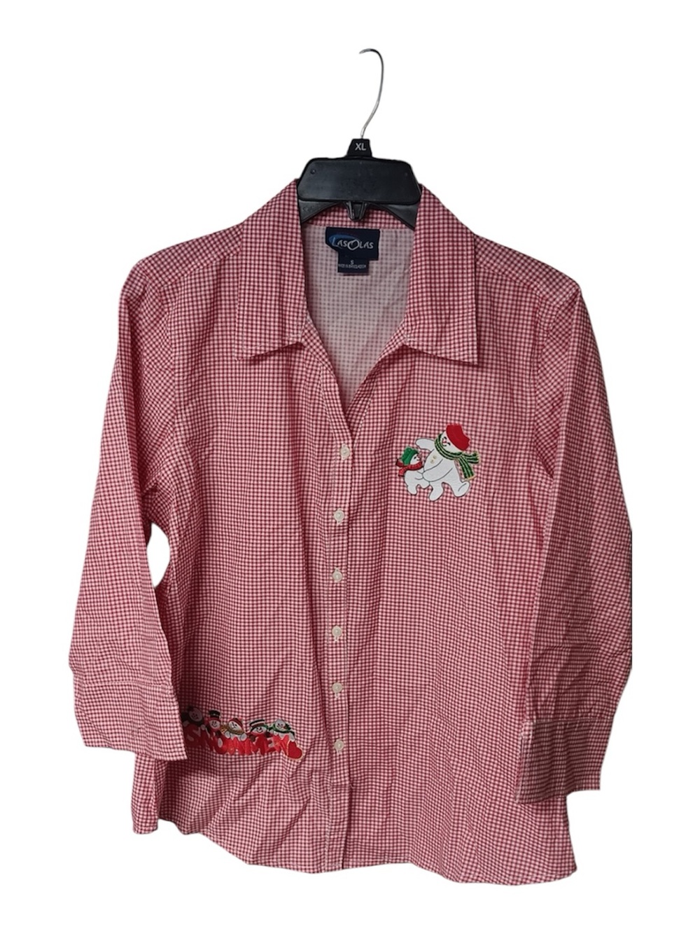 Las Olas red and white blouse size small with Christmas & snowman